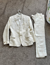 StudioSuits Men's Ivory Linen 2 Piece Suit Handcrafted Italy Fabric Wedding picture