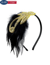 BABEYOND 1920s Flapper Headband Feather 1 Count (Pack of 1), Black Gold picture