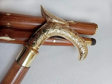 Antique Stylish Designer Brass Head Handle 3 Fold Wooden Walking Stick Cane Gift picture