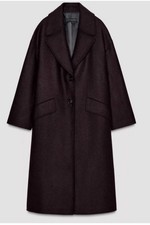 BNWT ZARA BURGUNDY OVERSIZED COAT WITH WOOL SIZE S picture