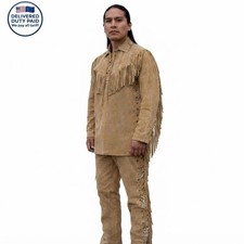 Native American Fringe Shirt & Pants Set | Cowhide Leather Outfit Handmade picture