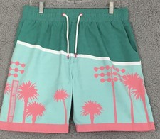 Routine Baseball Swim Trunks Mens 32 Green Pink Palm Mesh Lined Drawstring picture