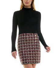 BCX Juniors' Combo Tweed-Skirt Long-Sleeve Dress MSRP 59 picture