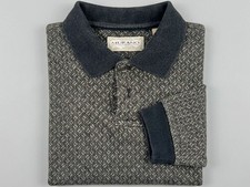 Murano Mens Large Vintage Geometric Pattern Knit Polo Shirt Long Sleeve Grey picture