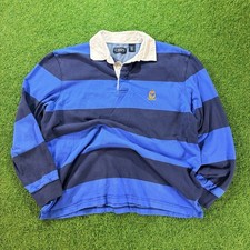 Vintage Chaps Ralph Lauren Blue and Navy Stripe Long Sleeve Rugby Shirt XL picture