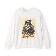 Merry Chaos Christmas Tuxedo Cat Sweatshirt - Retro Vintage Funny Cat Gift picture