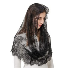 Holiberty Women Infinity Veil Floral Lace Catholic Chapel One Size, Black picture