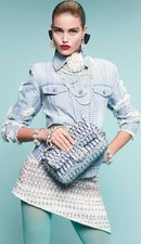 CHANEL Women's Striped Distressed Blue Denim Jacket 2018 Collection BNWT £4810 picture