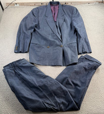 VTG Versus Gianni Versace Suit Mens Blue Linen Cotton Double Breasted Half Lined picture