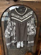 Womens Large POL brand Charcoal patchwork high neck shirt boho chic vibes picture