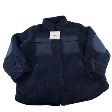 ALO Sherpa Edge Shacket Navy Plush Snap Front Collar picture