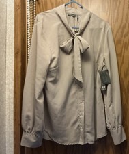 Womens XL Long Sleeve Dress Victorian Blouse By Kristin Davis Champagne NWT picture