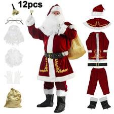 Men's Santa Claus Costume 12PCS. Christmas Velvet Adult Deluxe Santa Suit picture