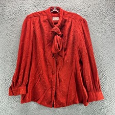 True Vintage 60s 70s Mod Blouse Womens Large Tie Neck Retro Pattern Classic picture