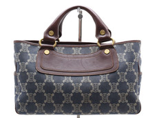 CELINE [Rank AA] Boogie Hand Bag Paris Macadam Canvas Indigo Blue Brown Leather picture