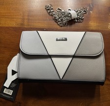 Yani J'adore Noire Mist Clutch Purse Faux Leather Gray Colorblock Flap Bag NWT picture