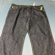 COOGI Men's Jeans Size 50x36 Jet Black Denim Rainbow Embroidered Sneaker NWT picture