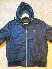PRADA Men’s Black Nylon Hooded Full Zip Windbreaker Jacket Size M picture