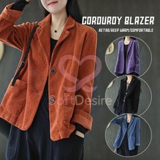 Lady Corduroy Suit Jacket Coat Loose Blazer Lapel Button Blouse Top Casual Baggy picture
