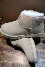 Women's Uggs classic ultra mini Elaria Mustard Seed Suede Boot Sheepskin  Sz 9.0 picture