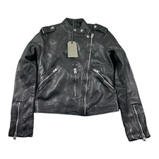 NWT Allsaints Long Sleeve Klyn Sheep Leather Biker Jacket Black Womens Size 2 picture