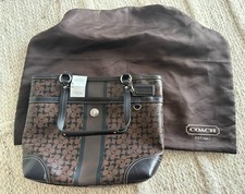 Coach Signature Stripe Tote Bag with Dust Bag F15137 Chelsea Brown Black NWT picture