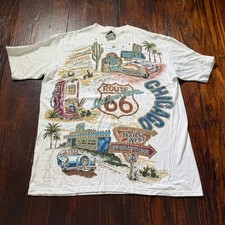 Vintage KWBL Route 66 Shirt Mens L White Studded Americana Single Stitch 90s picture