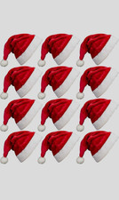 12 Pack Red/White Plush Santa Hats Adult Unisex One Size Lightweight Classic picture