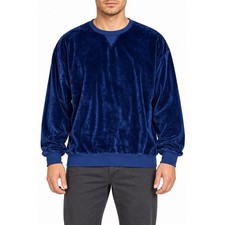 Vintage The Wilger Company Mens XL Navy Blue Velour Velvet Sweatshirt USA Made picture