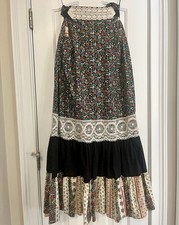 VTG 70s Jessica's Gunnies Maxi Skirt Size 11 Floral Prairie Victorian ties Back picture