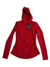 Spyder Active Womens S Red Full Zip Hooded Jacket Thumbholes Stretch SP882R4 NWT picture