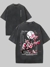 Japanese Cherry Blossom Vintage Washed Oversized Graphic T‑Shirt picture