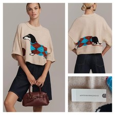Anthropologie The Goldie Crew-Neck Cashmere Sweater Red Dachshund Med NWT $178 picture