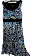 Perceptions Dress 14 Black Teal Blue Artsy Stretch Knit Sleeveless Church Career picture