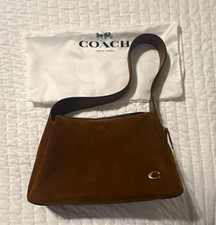 Coach Suede Lola Brown Shoulder Bag Zip Closure Gold Hardware w/ Dust Bag picture