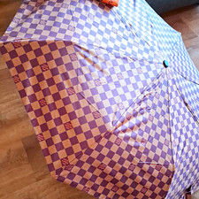 Louis Vuitton Women's Automatic Compact Folding Umbrella Check Logo Brown Beige picture