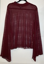 Torrid Nightfall Sheer Mesh Tunic Top Plus 2X Sz 2 Wine Flared Sleeve Mock Neck picture