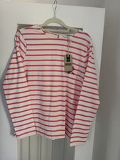 FatFace Nell Stripe Top Women’s UK 12 Pink White Floral Embroidered BNWT picture