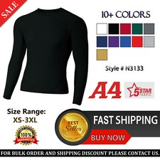 A4 Mens 80% Polyester 20% Spandex Long Sleeves Compression Crew T-Shirt N3133 picture