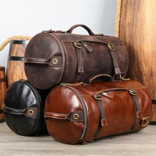 Men's Multifunctional Travel Bag Retro Leather Backpack Handbag Fitness Bag picture