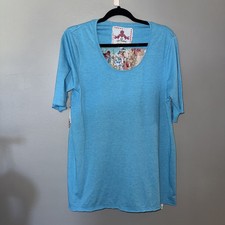 JW Los Angeles Johnny Was Top Shirt Blue Floral Boho Festival Sheer Pleat Size L picture