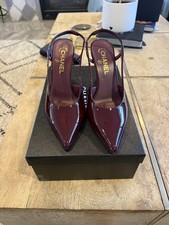 NEW Chanel 26A Métiers d’art Slingbacks Patent Calfskin Dark Burgundy Size 38 picture