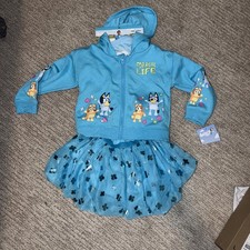 4T Bluey & Bingo Girls 3pc Outfit Set Hoodie Jacket  T-Shirt Tulle Skirt Clothes picture