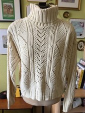 Vintage 80s Forenza Cream Cotton Cable Knit Turtleneck Sweater Pointelle picture