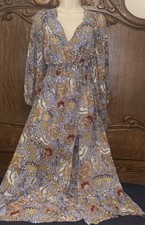 SHEIN Women’s XS Maxi Dress Chiffon Paisley Smocked V-Neck Long Sleeve picture