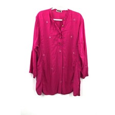 Vintage70s 80s  Adini hot pink popover tunic top mirror boho India imports XL picture