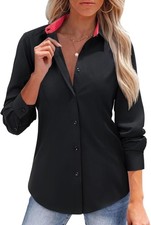 Wrinkle Free Stretch Cotton Button Down Dress Shirt Women Long Sleeve Work picture