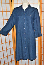 Talbots Petites 100% Cotton Button Front Navy Blue Denim Shirt Dress Sz. 10p picture