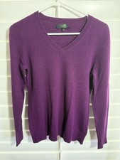 Alex Marie 100% Cashmere Purple V-Neck Long Sleeve Sweater M Medium Soft Quality picture