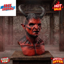 Realistic Latex Demon Mask with Horns Full Face Halloween Costume Prop picture